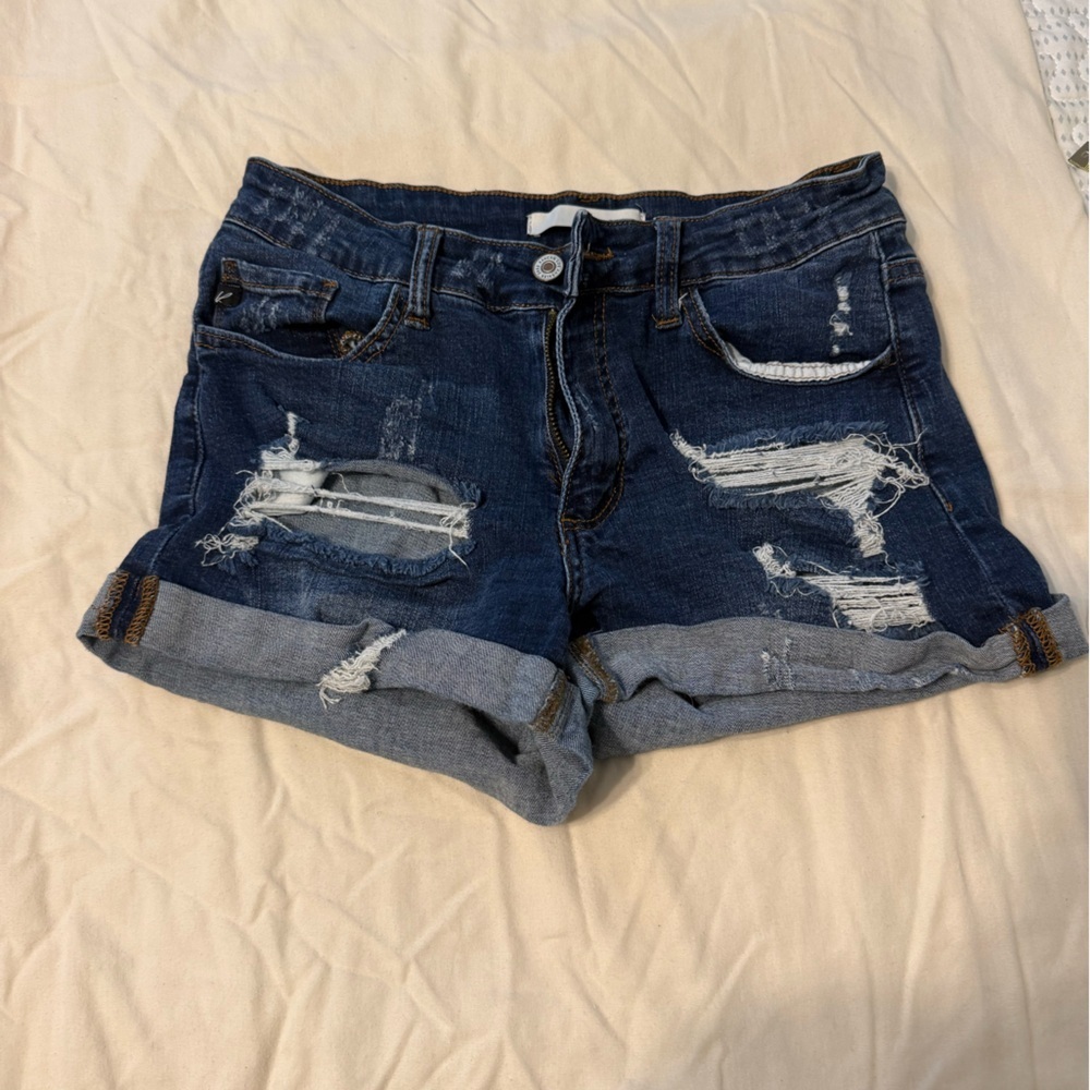 KanCan Dark Blue Distressed Denim Shorts